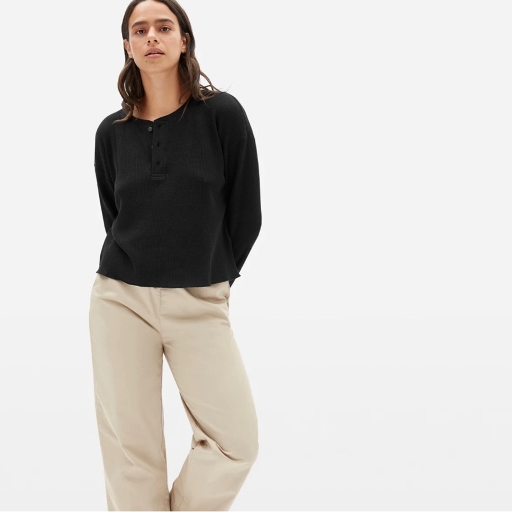 Everlane waffle knit Half button henley in black